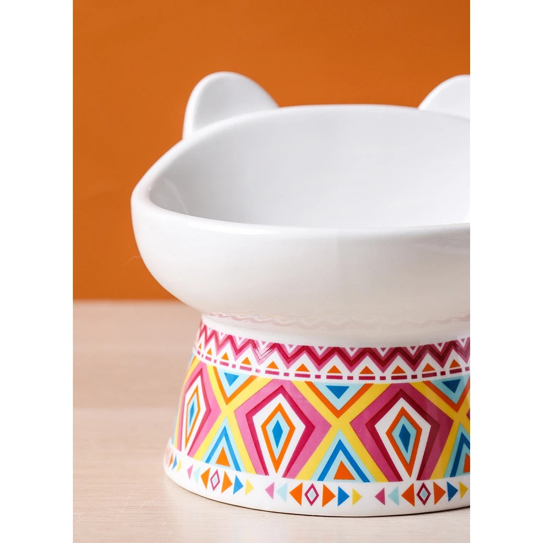 Colorful Prints Ceramic Cat Bowl