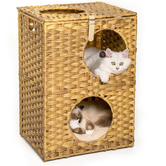 Wicker Cat House Two Tier Bed For Indoor Cats