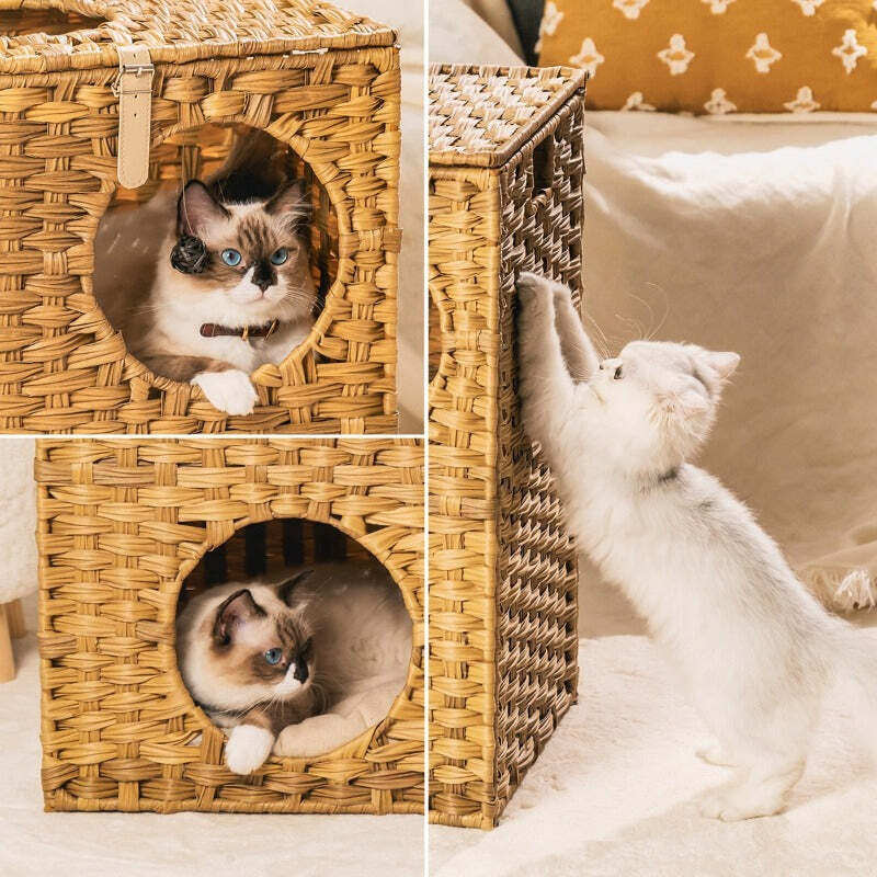 Wicker Cat House Two Tier Bed For Indoor Cats