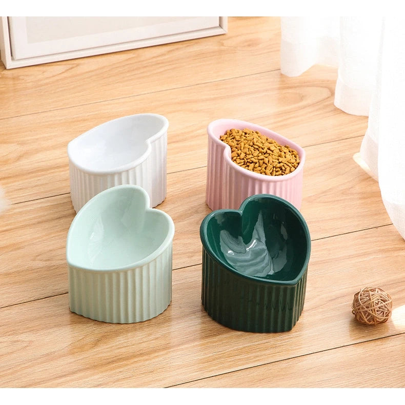 Heart-Shaped Ceramic Cat Bowl