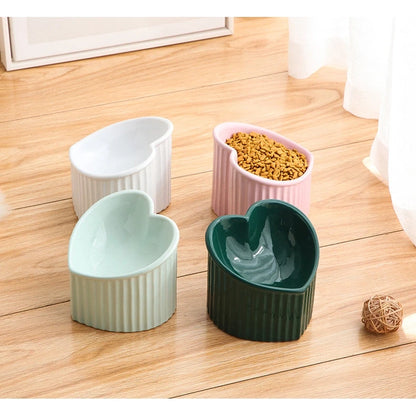 Heart-Shaped Ceramic Cat Bowl