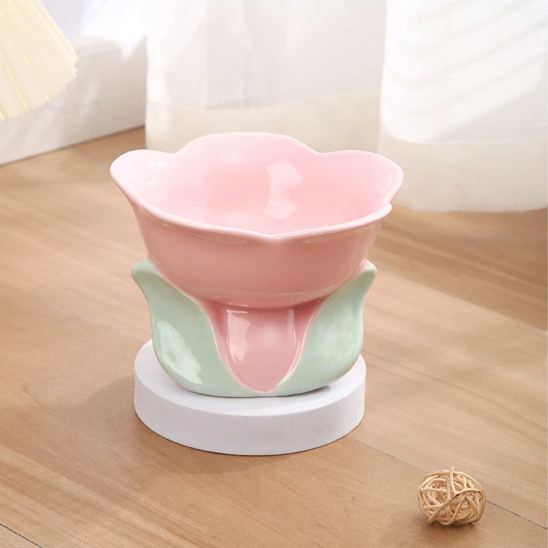 Flower Stem Ceramic Cat Bowl