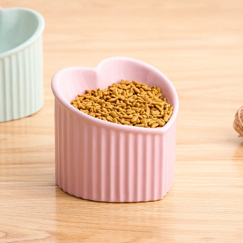 Heart-Shaped Ceramic Cat Bowl