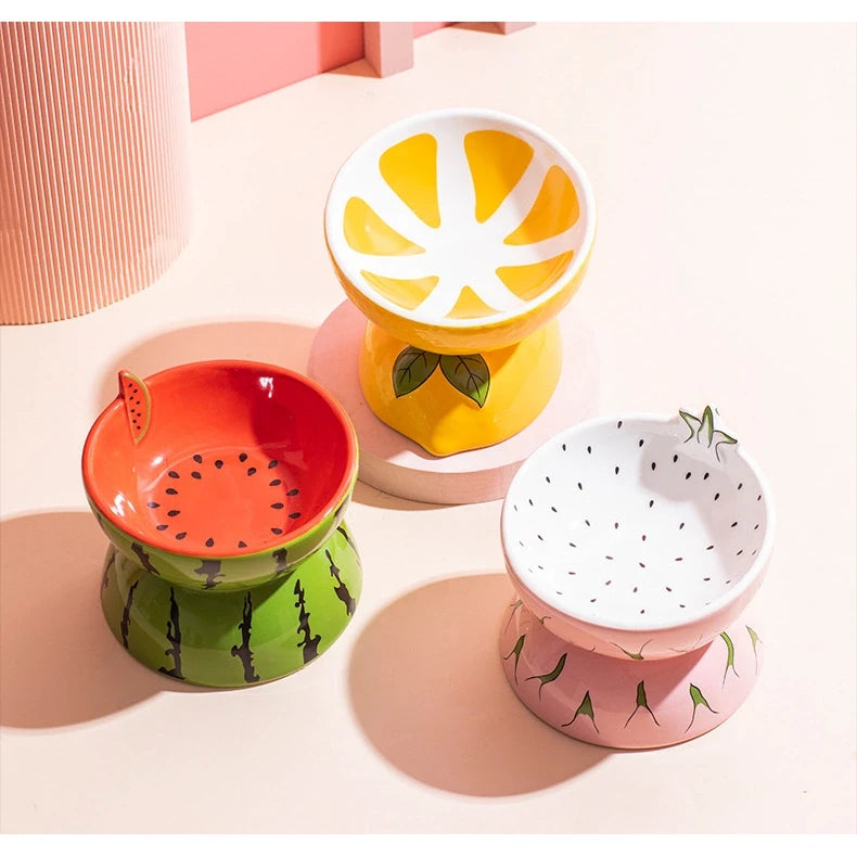 Fruit-Themed Ceramic Cat Bowl