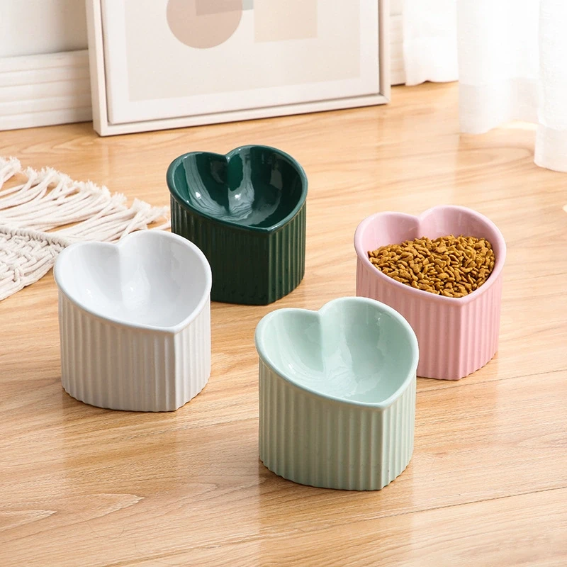 Heart-Shaped Ceramic Cat Bowl