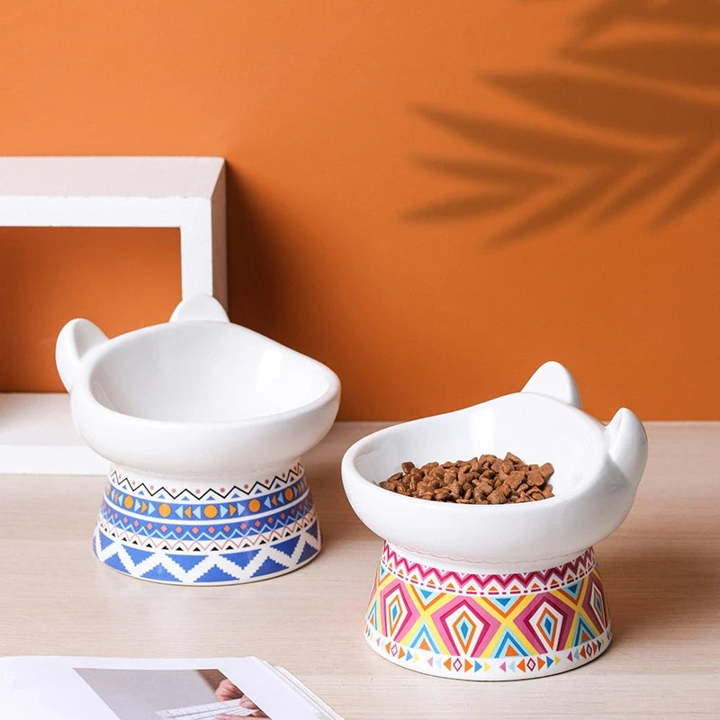 Colorful Prints Ceramic Cat Bowl