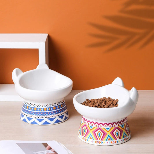 Colorful Prints Ceramic Cat Bowl