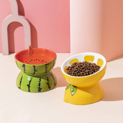 Fruit-Themed Ceramic Cat Bowl