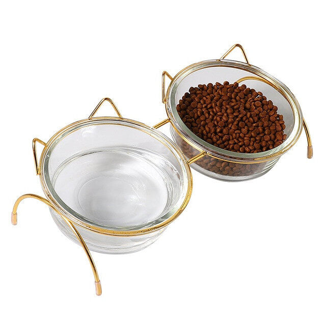 Non-slip Double Transparent Cat Bowl with Stand