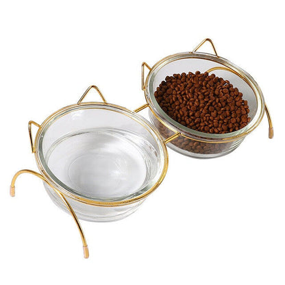 Non-slip Double Transparent Cat Bowl with Stand