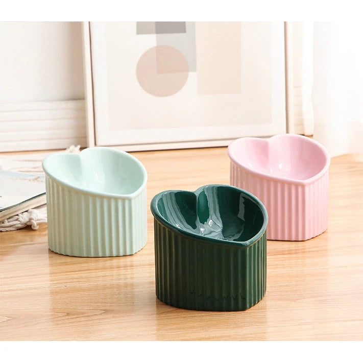Heart-Shaped Ceramic Cat Bowl