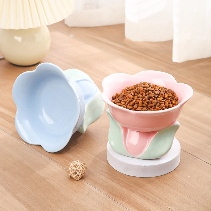 Flower Stem Ceramic Cat Bowl
