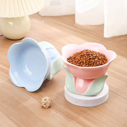 Flower Stem Ceramic Cat Bowl
