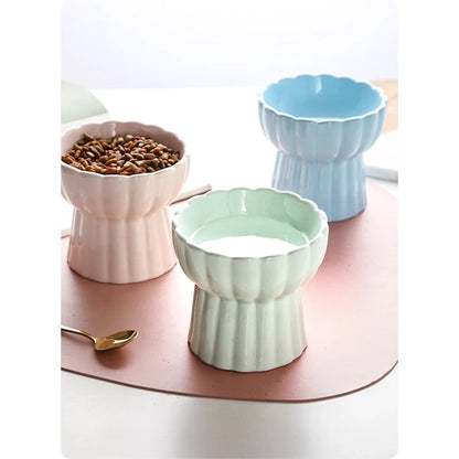 Scalloped Edge Ceramic Cat Bowl