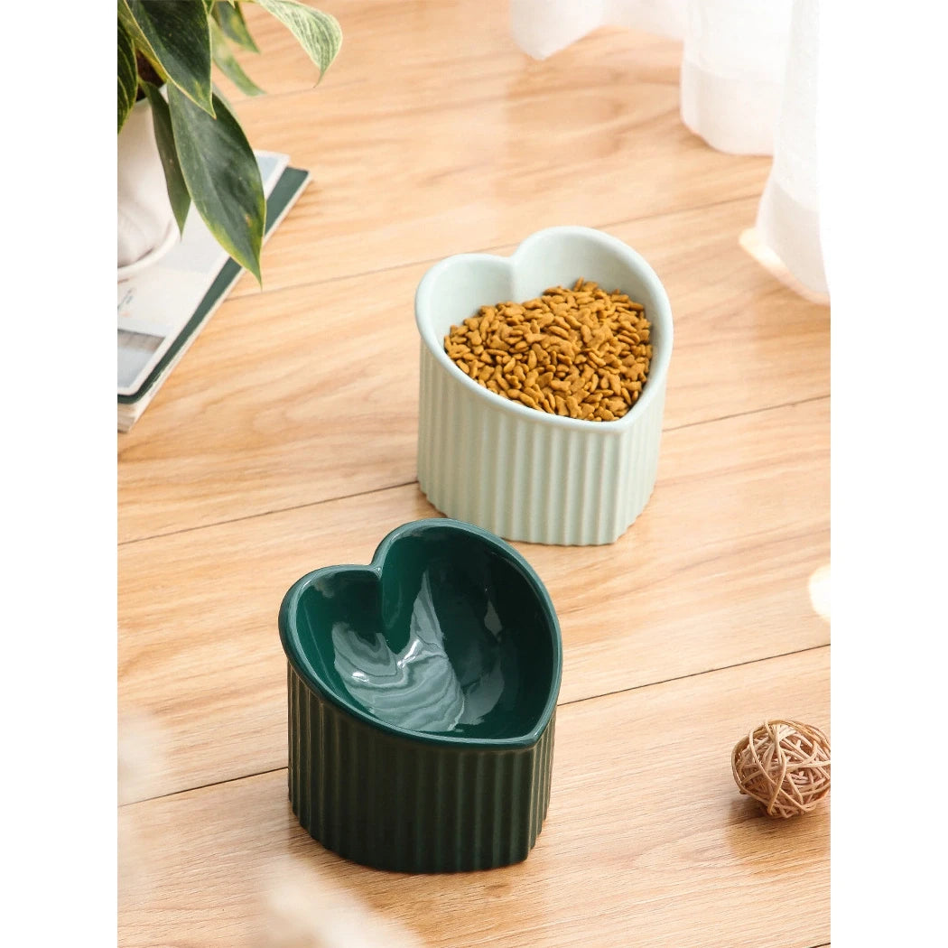 Heart-Shaped Ceramic Cat Bowl