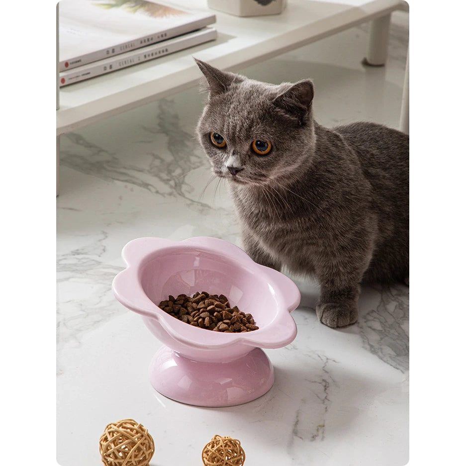 Blooming flowers Ceramic Cat Bowl