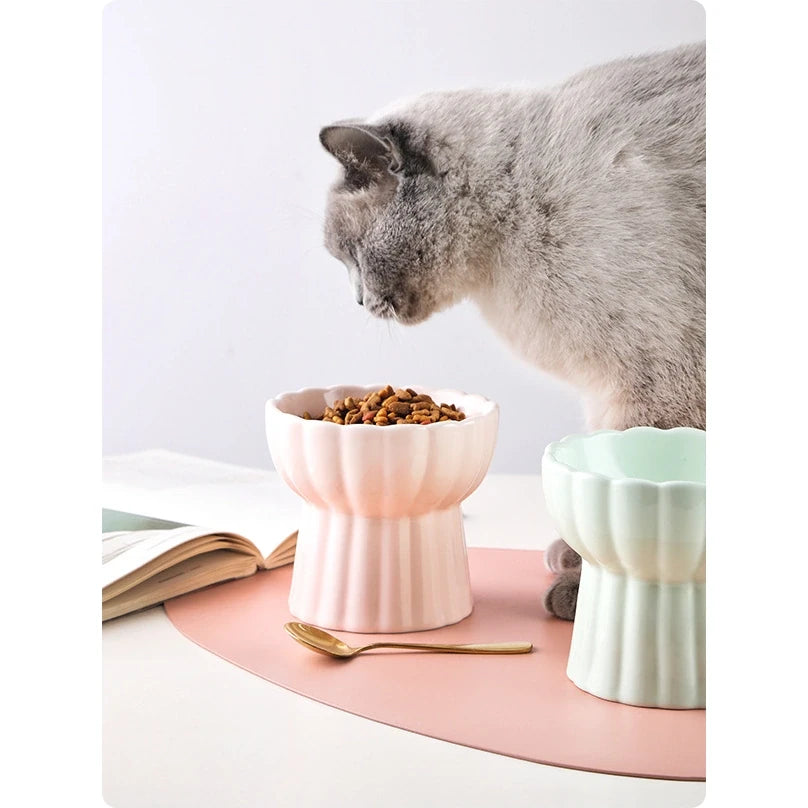 Scalloped Edge Ceramic Cat Bowl