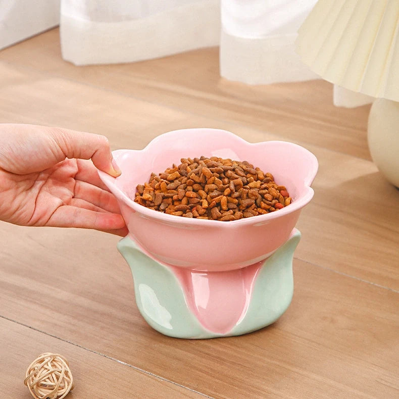 Flower Stem Ceramic Cat Bowl