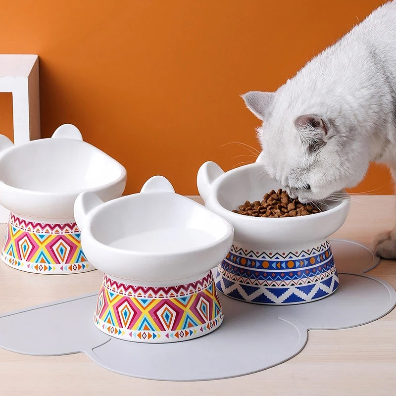 Colorful Prints Ceramic Cat Bowl