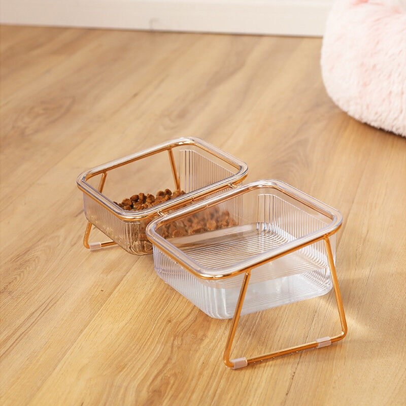 Non-slip Double Transparent Cat Bowl with Stand