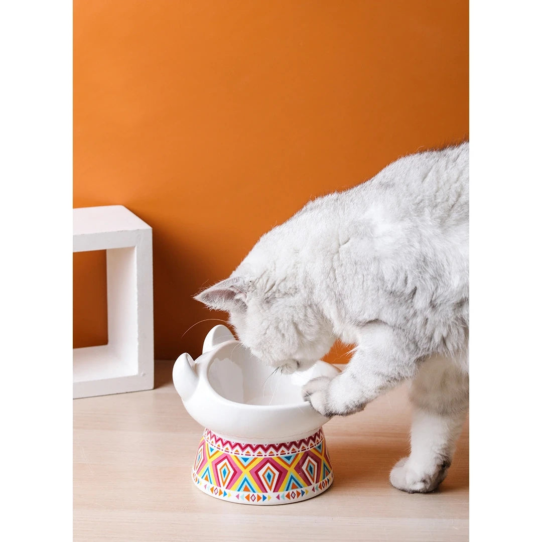 Colorful Prints Ceramic Cat Bowl