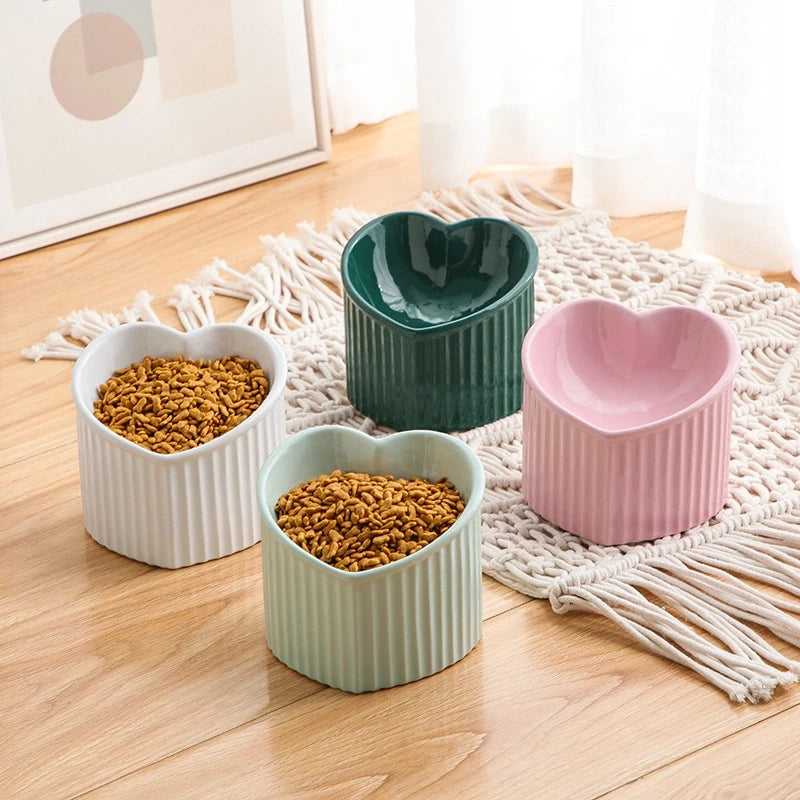 Heart-Shaped Ceramic Cat Bowl