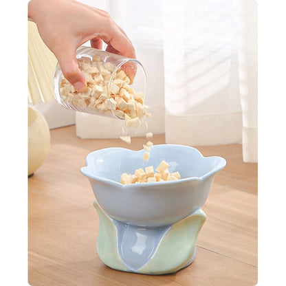 Flower Stem Ceramic Cat Bowl