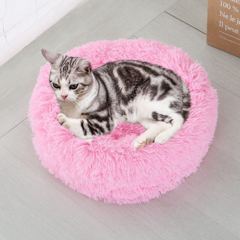 Fluffy Cat Bed Soft Plush Sleeping Donut Shape Cat Beds
