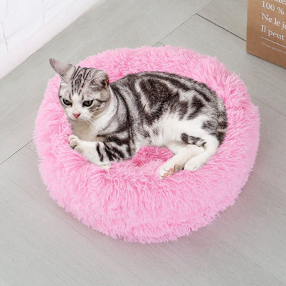 Fluffy Cat Bed Soft Plush Sleeping Donut Shape Cat Beds