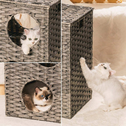 Wicker Cat House Two Tier Bed For Indoor Cats