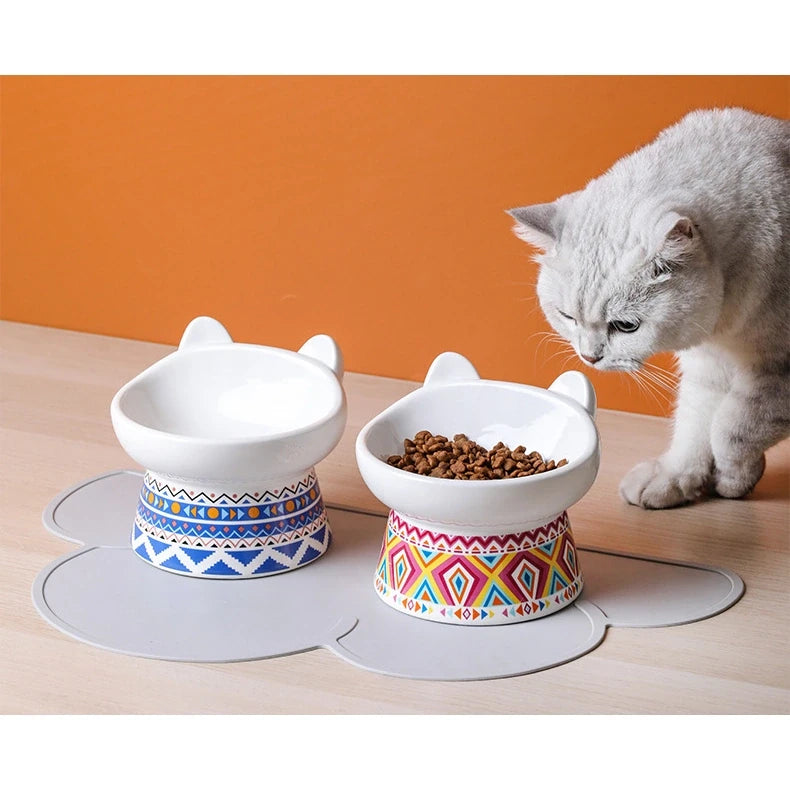 Colorful Prints Ceramic Cat Bowl