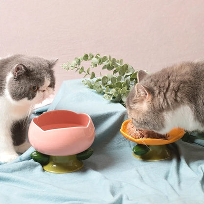 Flower-Shaped Ceramic Cat Bowl