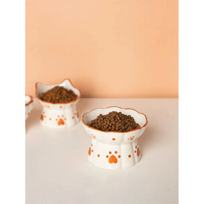 Ceramic Cat Bowl with Heart-Shaped Paw Prints