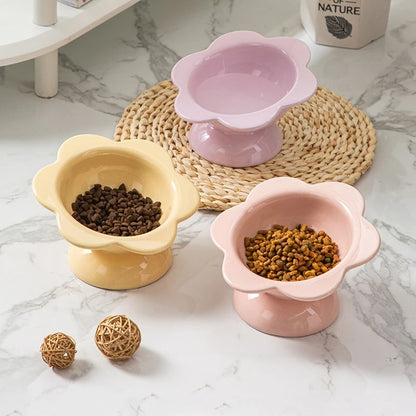 Blooming flowers Ceramic Cat Bowl