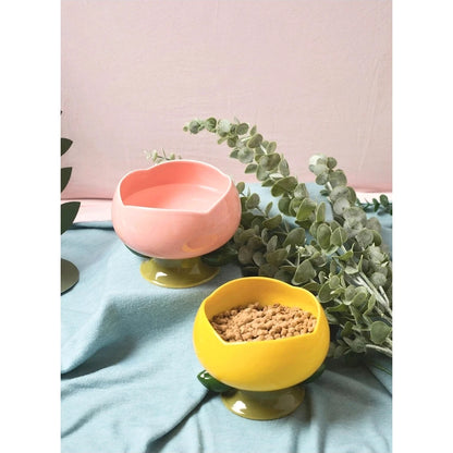 Flower-Shaped Ceramic Cat Bowl
