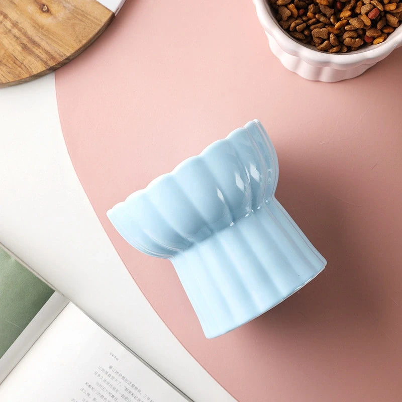 Scalloped Edge Ceramic Cat Bowl