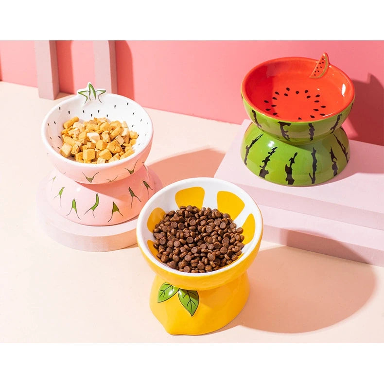 Fruit-Themed Ceramic Cat Bowl