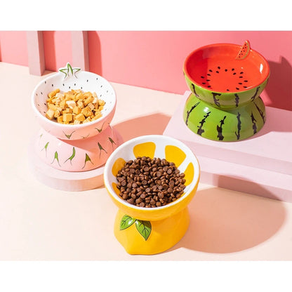 Fruit-Themed Ceramic Cat Bowl