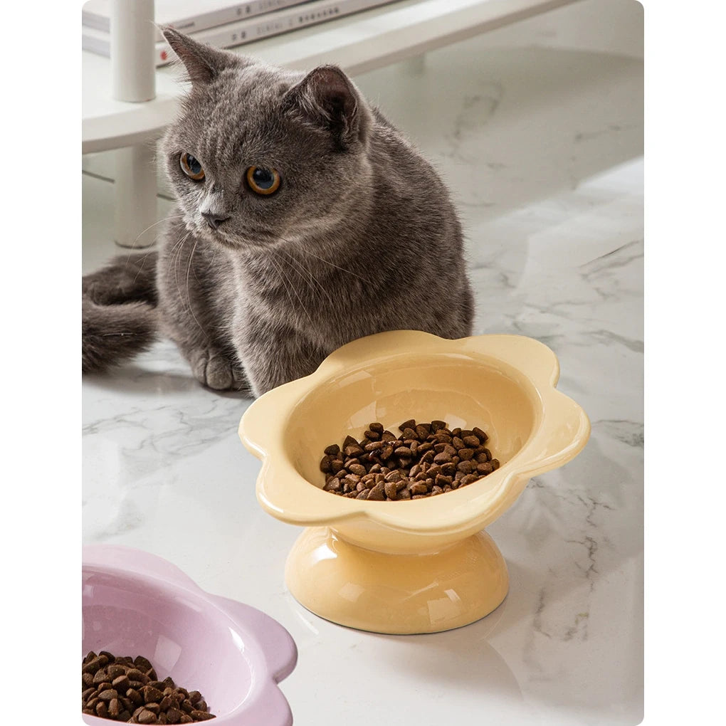 Blooming flowers Ceramic Cat Bowl