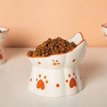 Ceramic Cat Bowl with Heart-Shaped Paw Prints