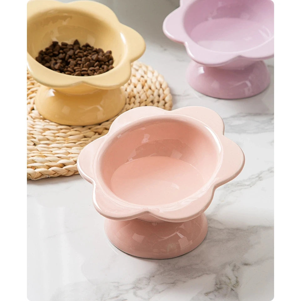 Blooming flowers Ceramic Cat Bowl