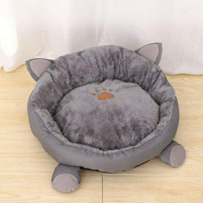 Plush Cat Bed Cute Cat Ears Raised Edge Non-slip Waterproof Bottom