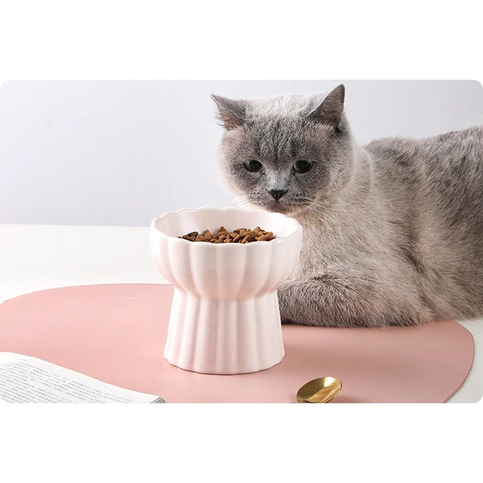Scalloped Edge Ceramic Cat Bowl