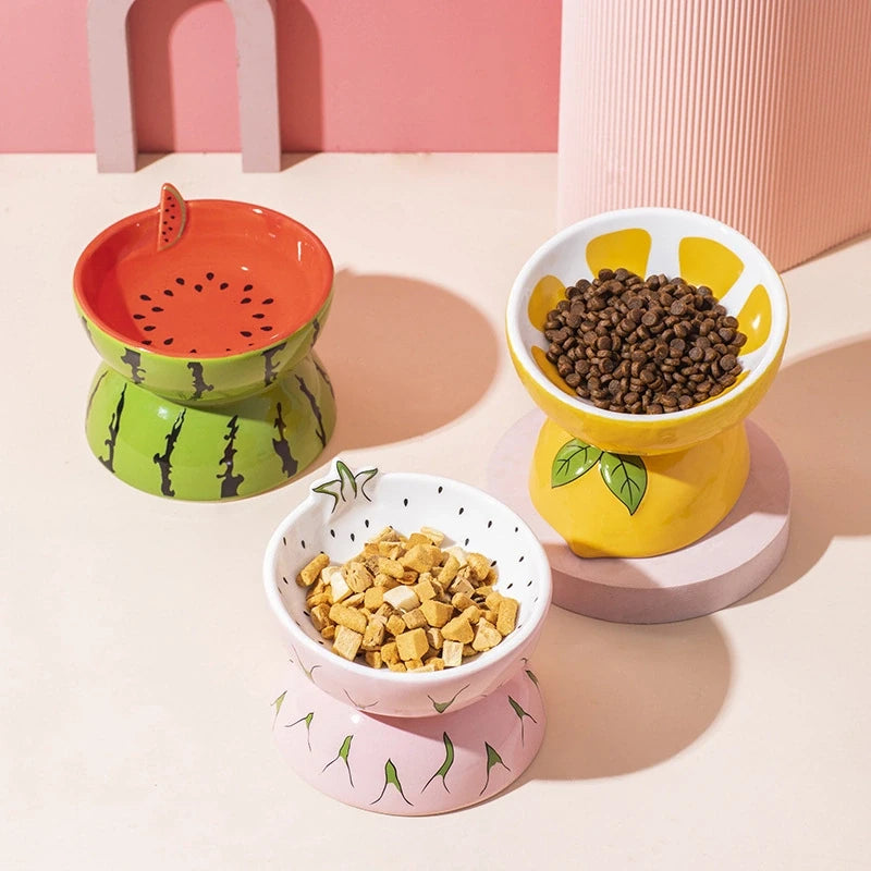 Fruit-Themed Ceramic Cat Bowl