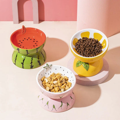 Fruit-Themed Ceramic Cat Bowl