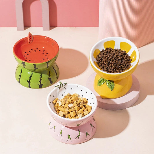 Fruit-Themed Ceramic Cat Bowl