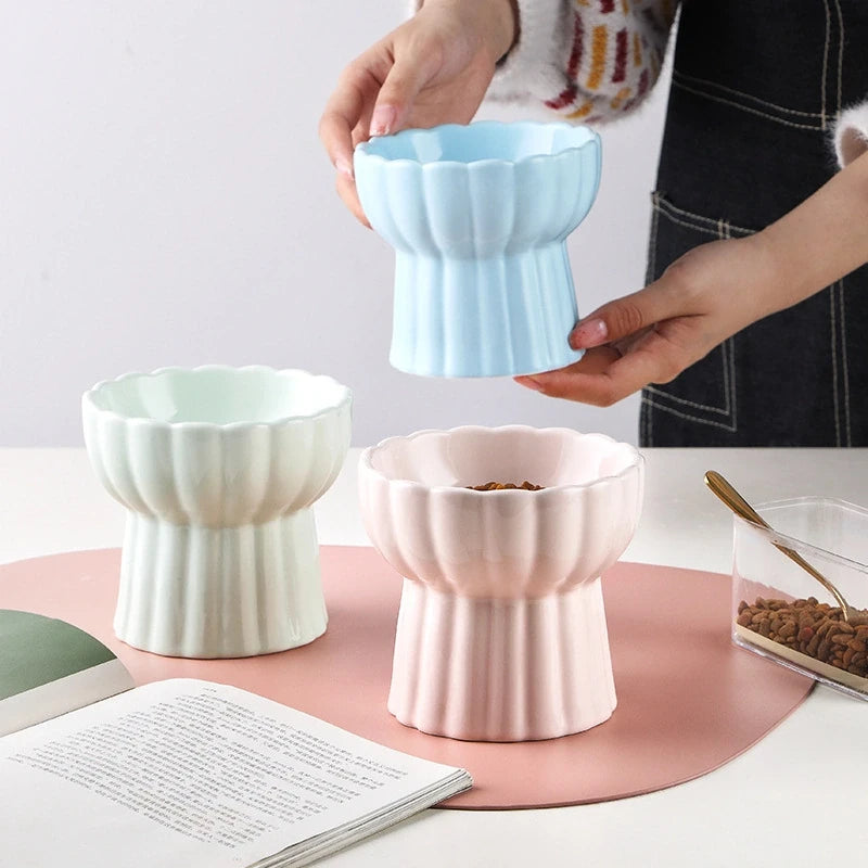 Scalloped Edge Ceramic Cat Bowl