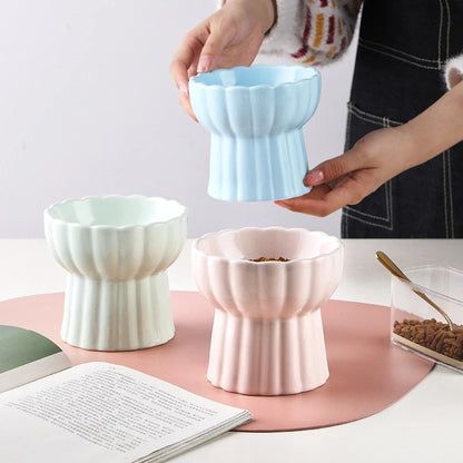 Scalloped Edge Ceramic Cat Bowl