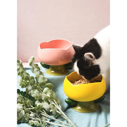 Flower-Shaped Ceramic Cat Bowl