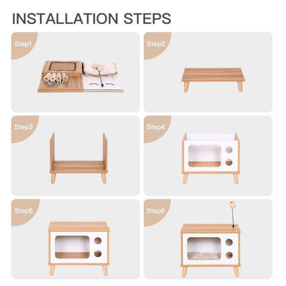 Wooden Cat House Luxury Furniture With Cat Scratcher